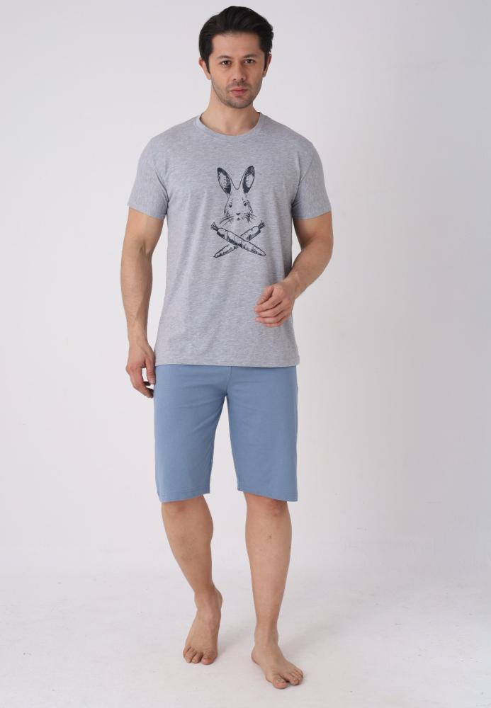 Pijama barbat cu maneca scurta si pantaloni 3/4, culoare gri , Engros